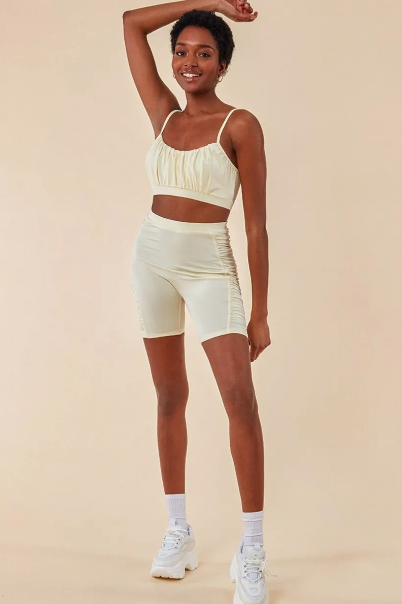 Side Detail Bralette & Cycle Short Set - Beige by Cosmochic