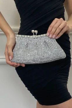 Silver Crystal Clutch Bag by SVNX