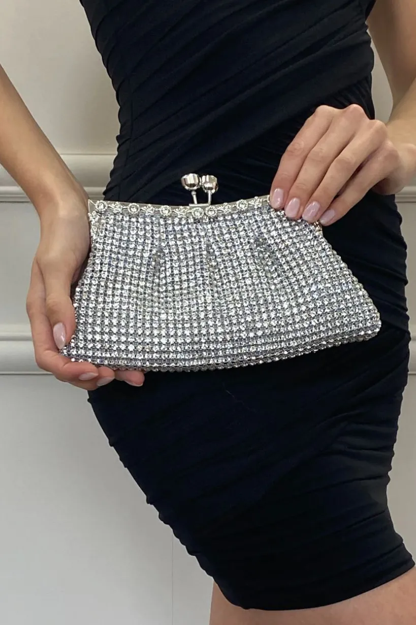 Silver Crystal Clutch Bag by SVNX