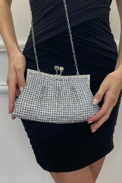 Silver Crystal Clutch Bag by SVNX