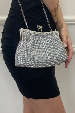 Silver Crystal Clutch Bag by SVNX