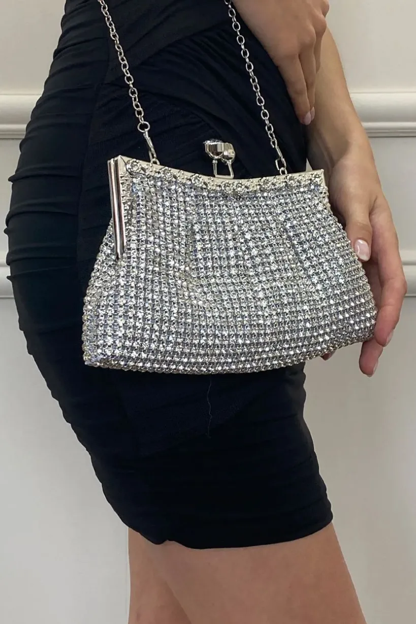 Silver Crystal Clutch Bag by SVNX
