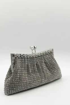 Silver Crystal Clutch Bag by SVNX