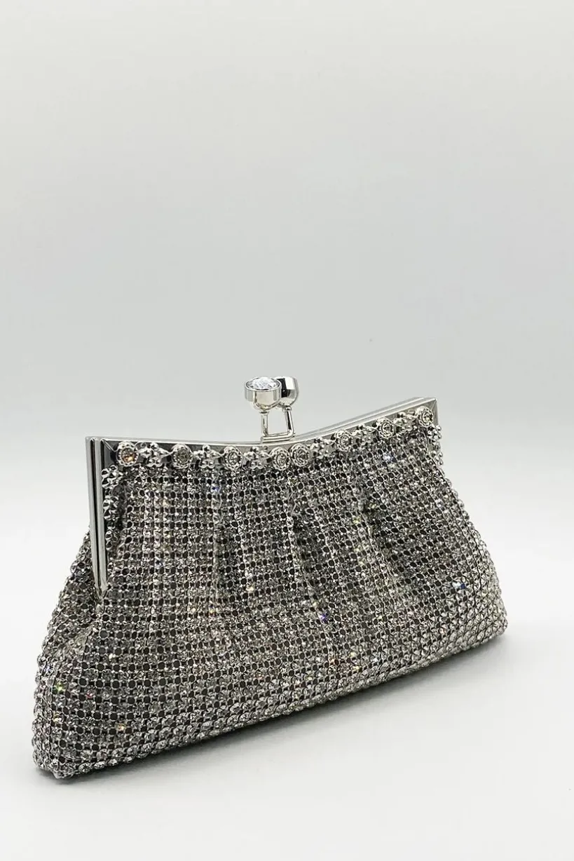 Silver Crystal Clutch Bag by SVNX