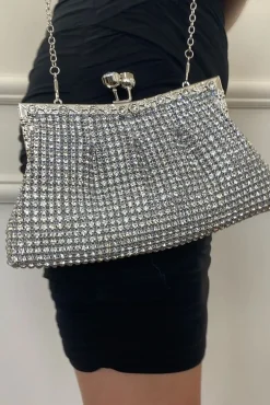 Silver Crystal Clutch Bag by SVNX