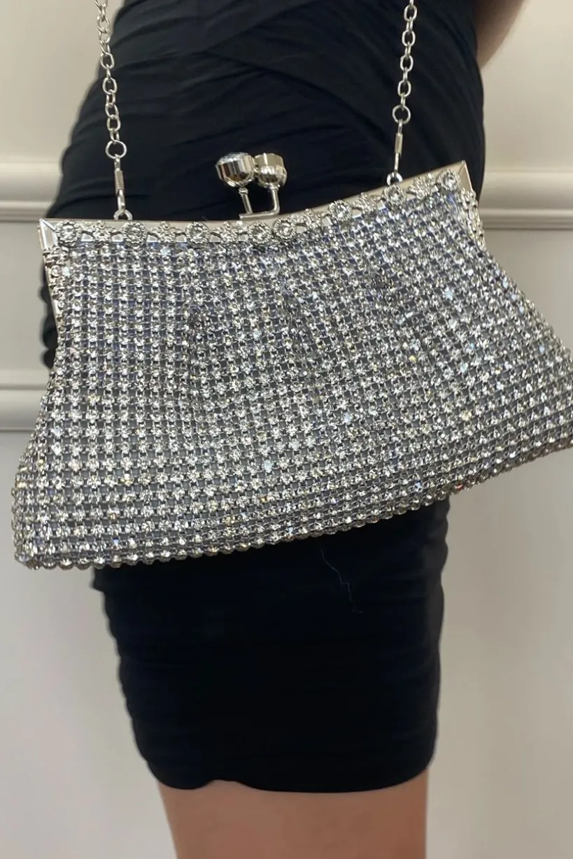 Silver Crystal Clutch Bag by SVNX