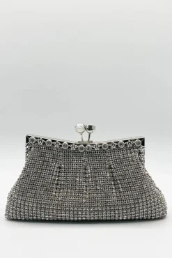 Silver Crystal Clutch Bag by SVNX