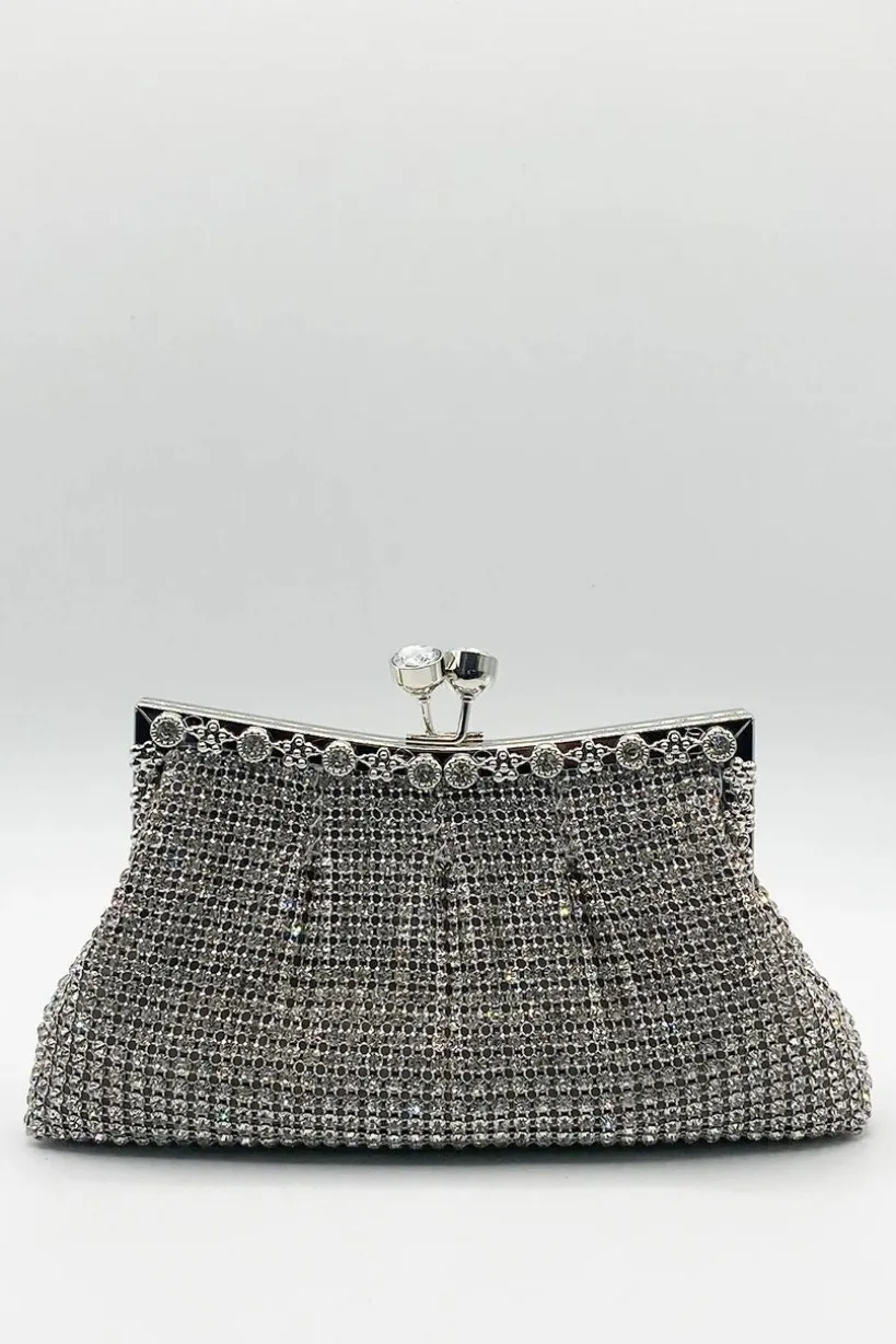 Silver Crystal Clutch Bag by SVNX