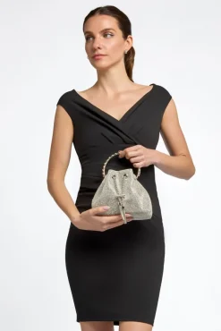 Silver Crystal Mesh Top Handle Evening Bag by Aftershock London
