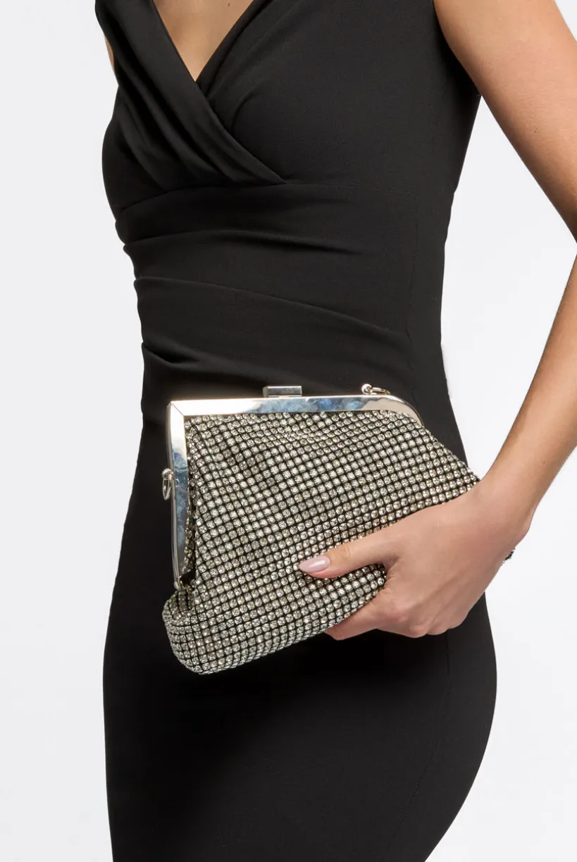 Silver Diamante Asymmetric Evening Bag by Aftershock London
