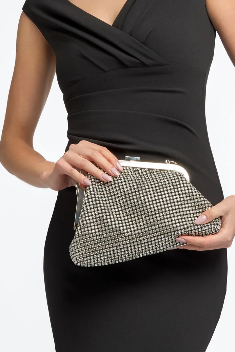 Silver Diamante Asymmetric Evening Bag by Aftershock London