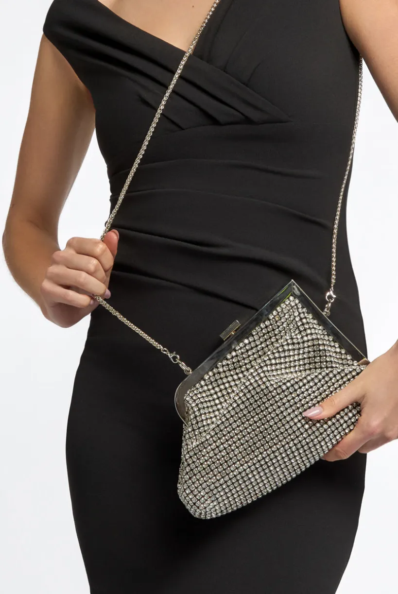 Silver Diamante Asymmetric Evening Bag by Aftershock London