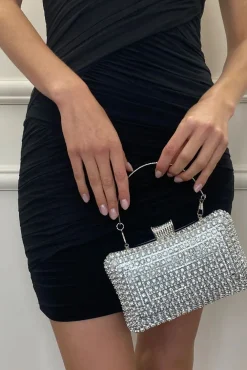 Silver Diamante Clutch Bag by SVNX