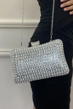 Silver Diamante Clutch Bag by SVNX