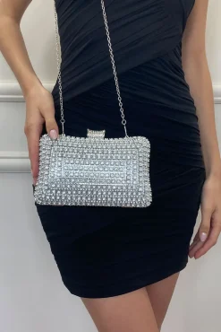 Silver Diamante Clutch Bag by SVNX