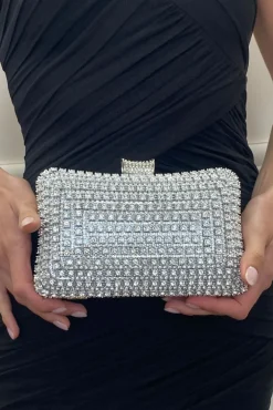Silver Diamante Clutch Bag by SVNX