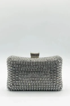 Silver Diamante Clutch Bag by SVNX