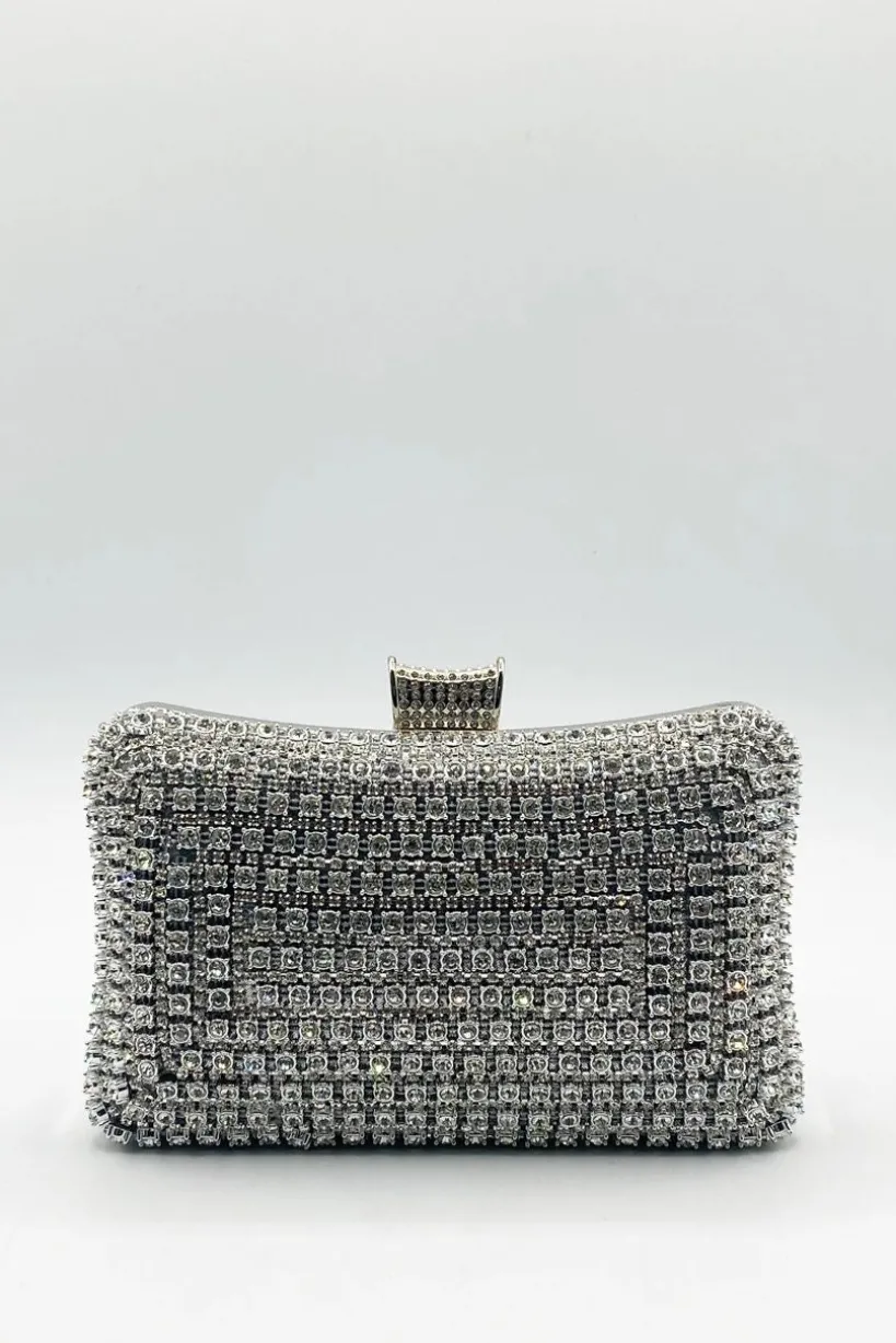 Silver Diamante Clutch Bag by SVNX