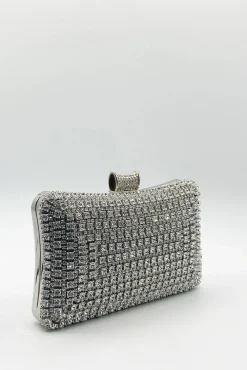 Silver Diamante Clutch Bag by SVNX