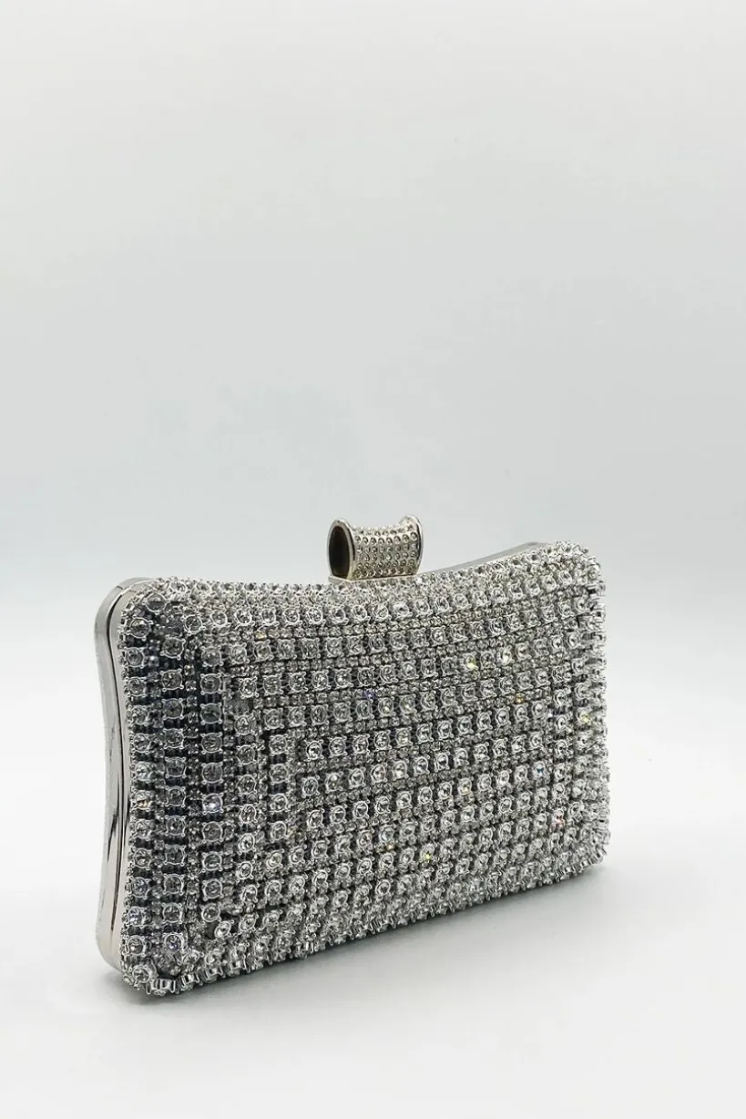 Silver Diamante Clutch Bag by SVNX