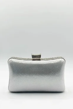 Silver Diamante Clutch Bag by SVNX