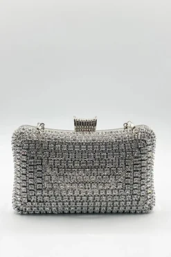 Silver Diamante Clutch Bag by SVNX