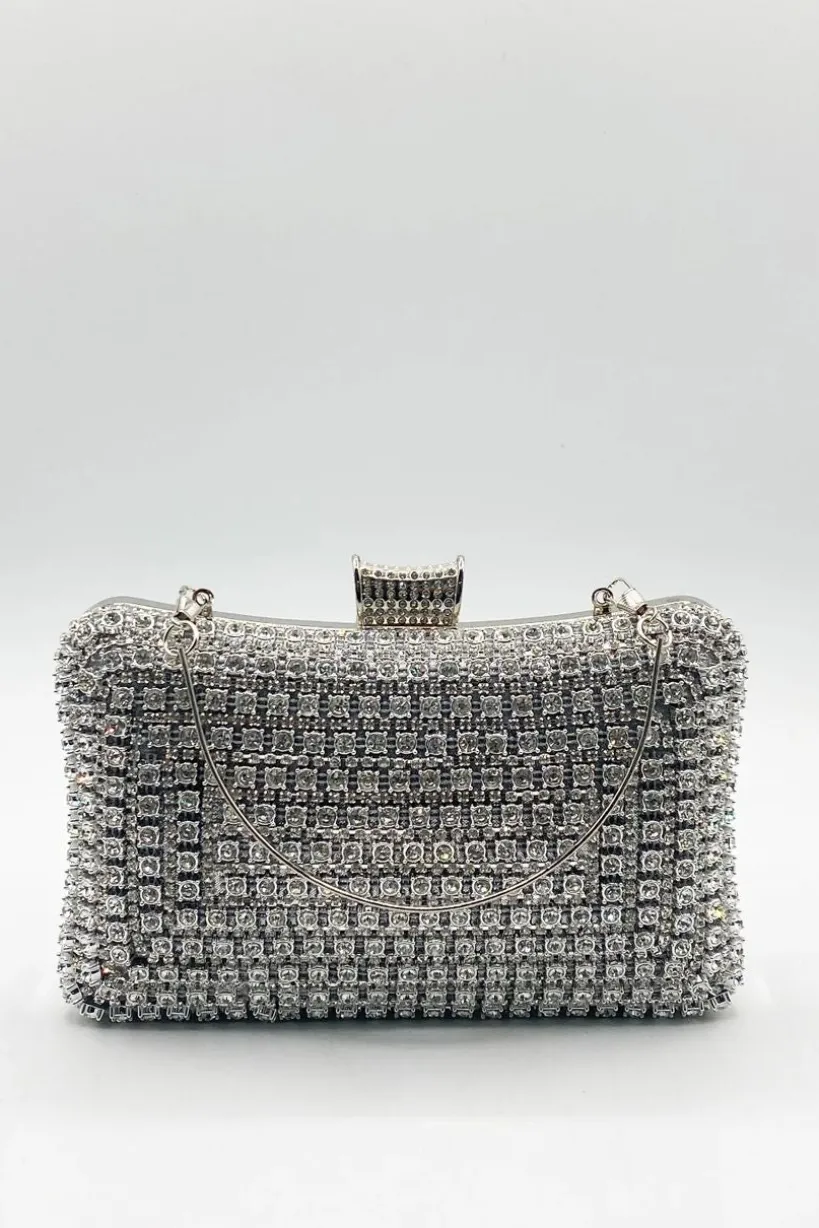 Silver Diamante Clutch Bag by SVNX