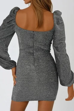 Silver Long Sleeve Mini Dress by Aftershock London