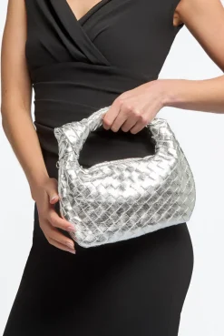 Silver Woven Shoulder Bag With Knot Detail by Aftershock London