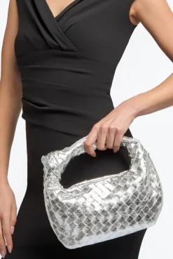 Silver Woven Shoulder Bag With Knot Detail by Aftershock London