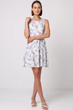 Skater Mini Dress With Tie Belt In White Floral by Angeleye