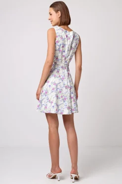 Skater Mini Dress With Tie Belt In White Floral by Angeleye
