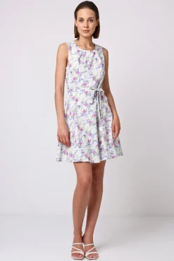 Skater Mini Dress With Tie Belt In White Floral by Angeleye