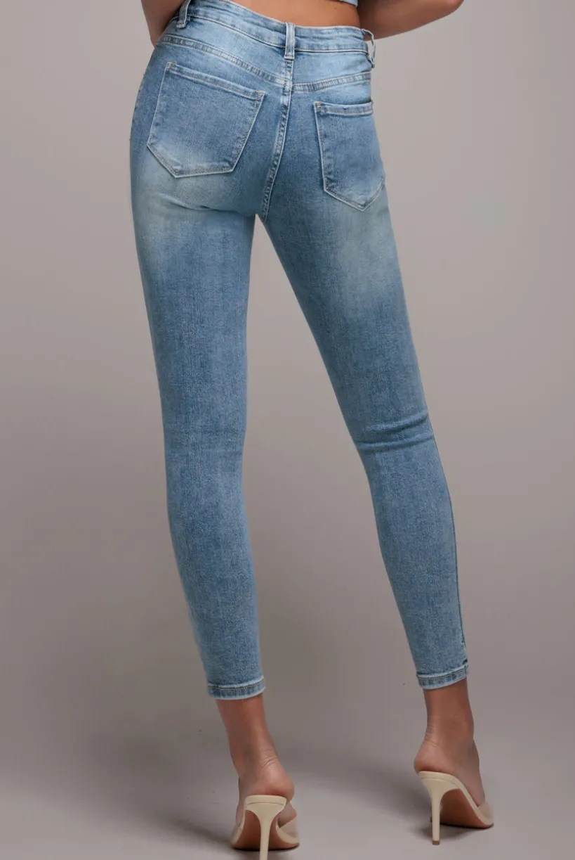 Skinny Fit Stretch Denim Jeans - Blue by Goddiva denim