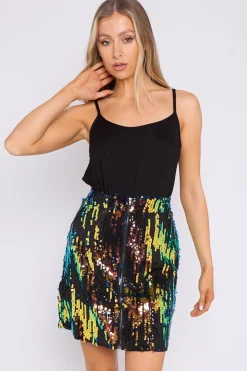 Skylar Multicolour Sequin Mini Skirt by Aftershock London