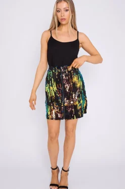 Skylar Multicolour Sequin Mini Skirt by Aftershock London