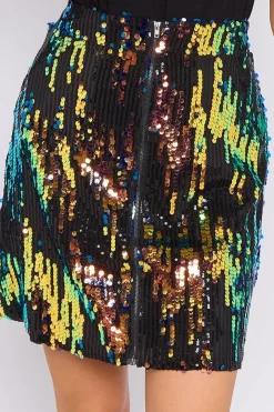 Skylar Multicolour Sequin Mini Skirt by Aftershock London
