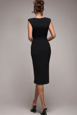 Sleeveless Asymmetric Wrap Midi Dress - Black by Goddiva