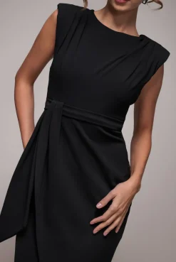 Sleeveless Asymmetric Wrap Midi Dress - Black by Goddiva