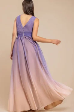 Sleeveless Ombre Pleated A-Line Maxi Dress - Lilac Ombre by Goddiva