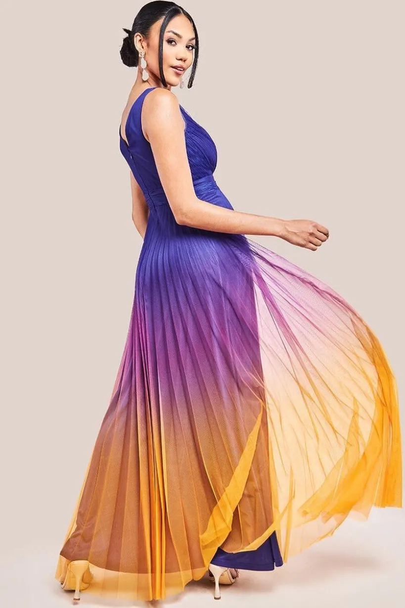 Sleeveless Ombre Pleated Maxi Dress - Navy Ombre by Goddiva