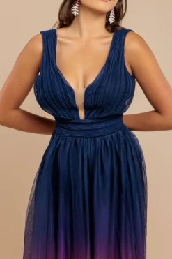 Sleeveless Ombre Pleated A-Line Maxi Dress - Pink Ombre by Goddiva