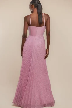 Sleeveless Pleated A Line Lurex Maxi Dress - Pink by Goddiva