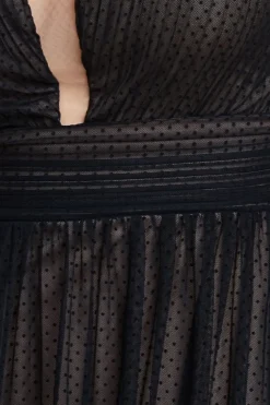 Sleeveless Pleated Dobby Mesh Corsage Maxi Dress - Black by Goddiva