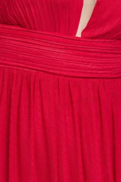 Sleeveless Pleated Dobby Mesh Corsage Maxi Dress - Red by Goddiva