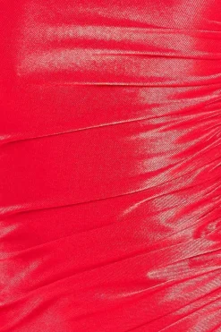 Slinky Satin One Shoulder Split Maxi Dress - Red by Goddiva