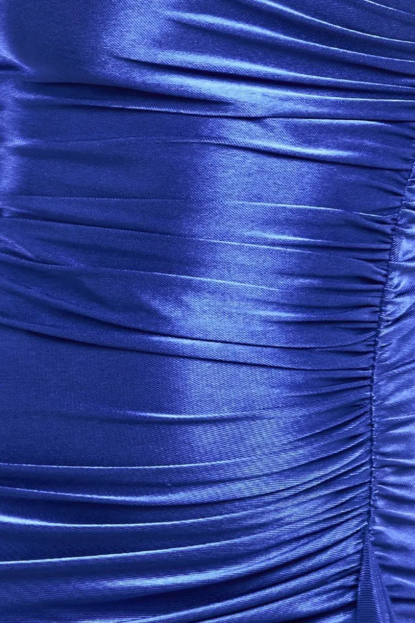 Slinky Satin One Shoulder Split Maxi Dress - Royal Blue by Goddiva