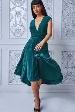 Soft Touch Multi Way Open Back Midi Dress - Emerald Green by Goddiva