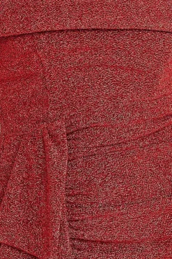 Sparkle Bardot Maxi With Waterfall Ruffle - Red by Goddiva