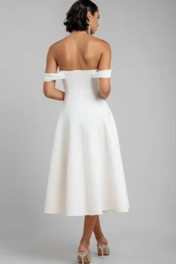 Sparkle Chiffon Cowl Bardot Skater Midi Dress - Cream by Goddiva